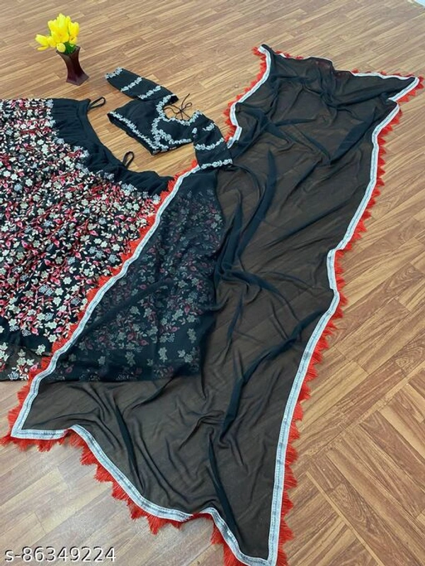 Black Colour Embroidery Prerit Lehenga - Semi-Stitched