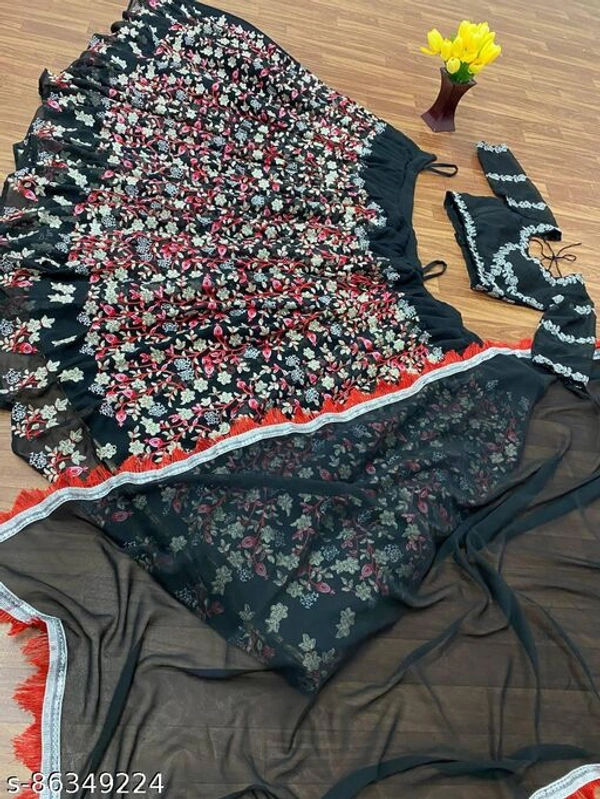 Black Colour Embroidery Prerit Lehenga - Semi-Stitched