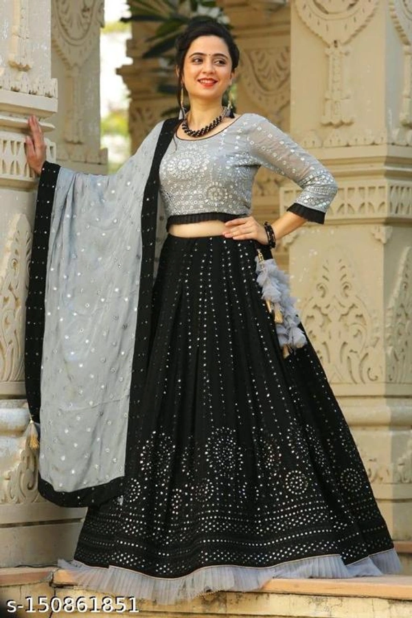 Black Colour Embroidery Prerit Lehenga - Semi-stitched