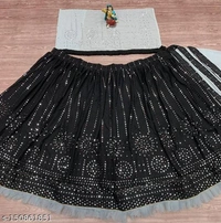Black Colour Embroidery Prerit Lehenga - Semi-stitched