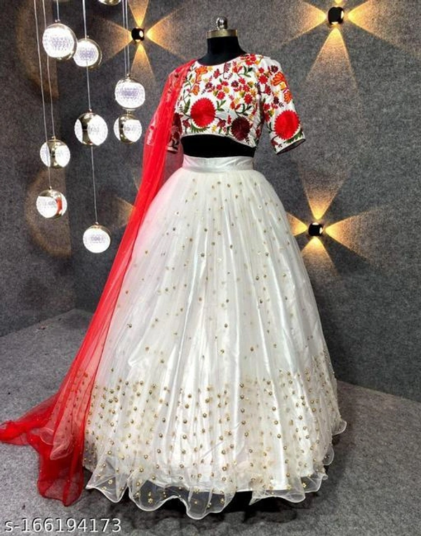 Red Colour Embroidery Prerit Lehenga - Semi-stitched