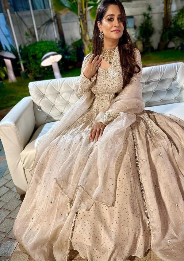Deepika Ibrahim Coted Lehenga Design With Golden Plates  - Semi-stitched