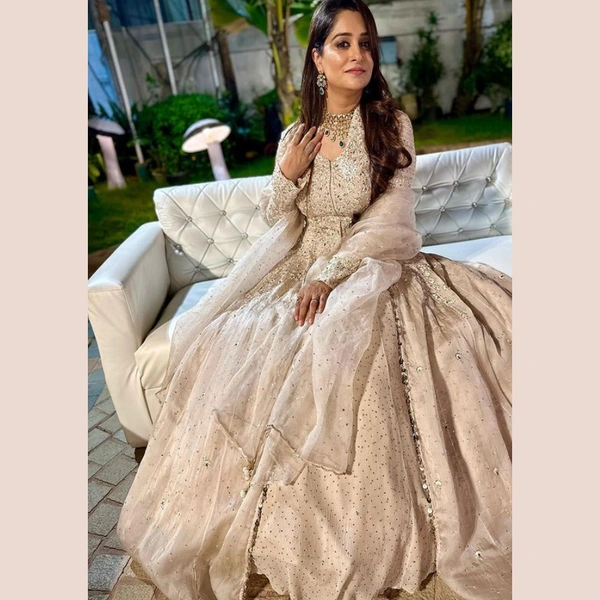 Deepika Ibrahim Coted Lehenga Design With Golden Plates  - Semi-stitched