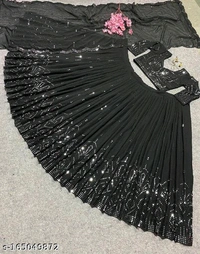 New Bridal black Tursen Lehenga  - Semi Stitched