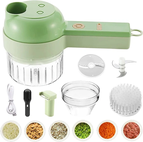4 in 1 Handheld Electric Vegetable Cutter Set Portable Wireless Garlic Mud Masher Garlic Press and Slicer Set Multifunctional Electric Mini Food Processor with Brush for Ginger Peppers Onions Garlic - Free Size