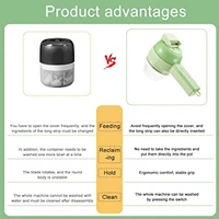 4 in 1 Handheld Electric Vegetable Cutter Set Portable Wireless Garlic Mud Masher Garlic Press and Slicer Set Multifunctional Electric Mini Food Processor with Brush for Ginger Peppers Onions Garlic - Free Size