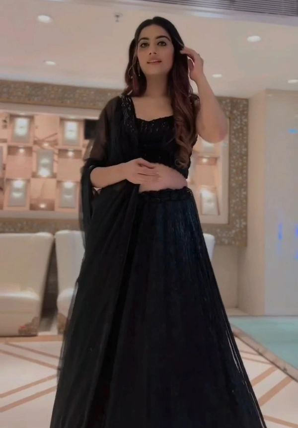 Black Sequence Lehenga Choli  - Un Stitched