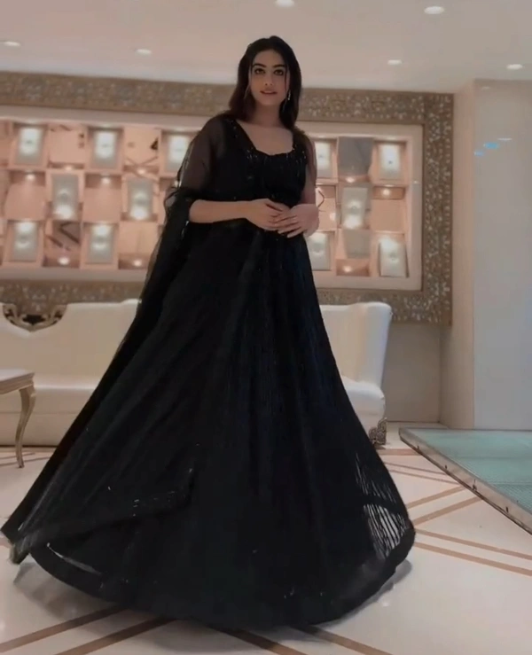 Black Sequence Lehenga Choli  - Un Stitched