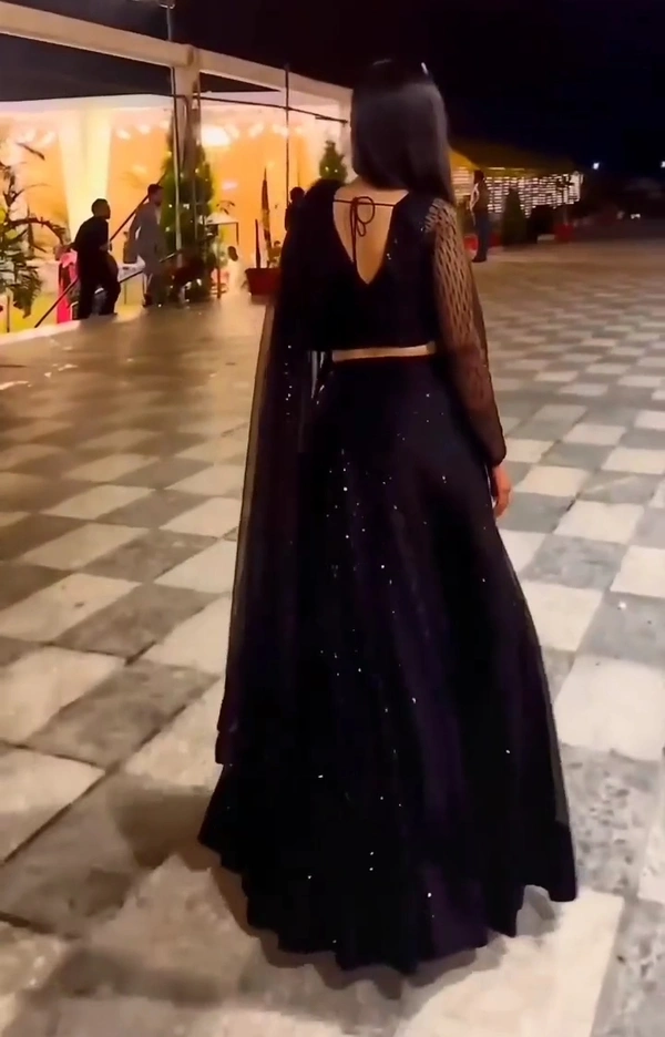 Black Sequence Fully Stitched Lehenga Choli  - Un Stitched