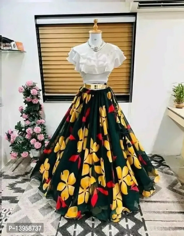 New Lehenga Choli Embroidery With Cloted Design - Semi Stitched