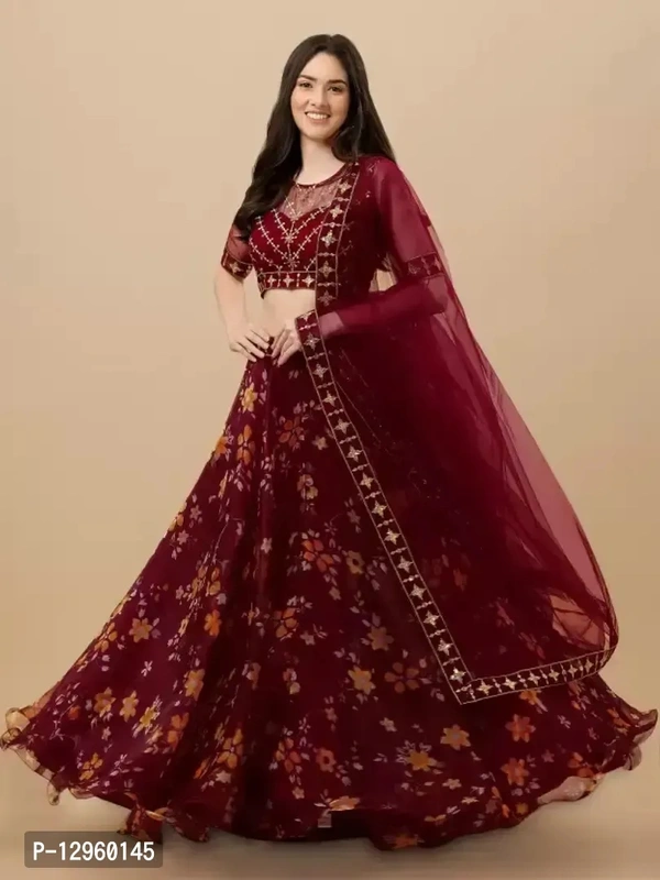 New Lehenga Choli Embroidery With Cloted Design - Semi Stitched