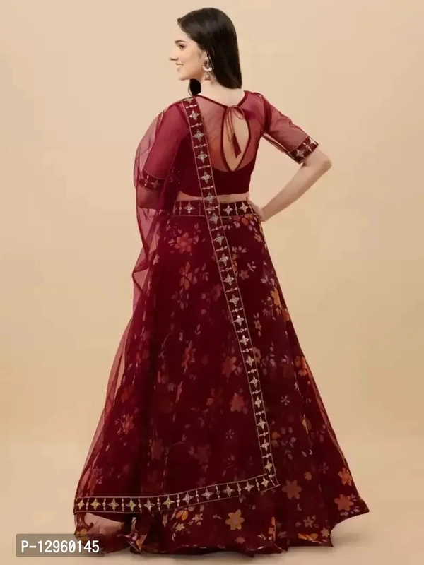 New Lehenga Choli Embroidery With Cloted Design - Semi Stitched
