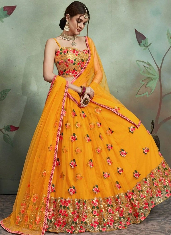Bridal Party Wear Lehenga Choli Semi Stitched  - Un Stitched