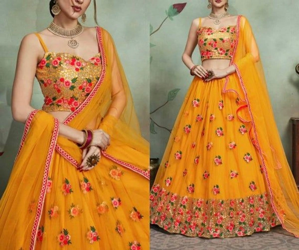Bridal Party Wear Lehenga Choli Semi Stitched  - Un Stitched