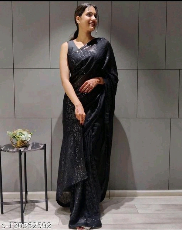 Rew Trendy Bridal Petite Saree ( Black)  - Free Size