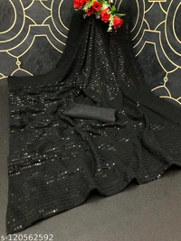 Rew Trendy Bridal Petite Saree ( Black)  - Free Size