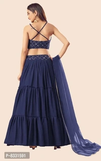 Stylish Navy Blue Georgette Lehenga with Choli And Dupatta Set For Women - Semi Stitched