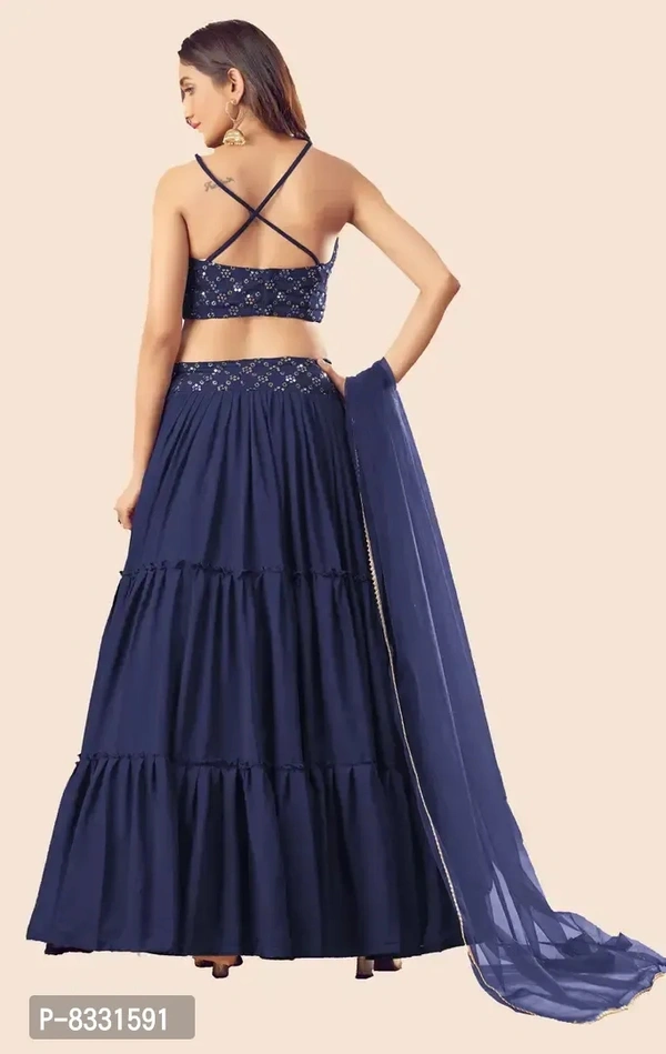 Stylish Navy Blue Georgette Lehenga with Choli And Dupatta Set For Women - Semi Stitched