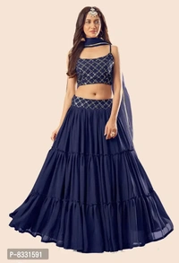 Stylish Navy Blue Georgette Lehenga with Choli And Dupatta Set For Women - Semi Stitched