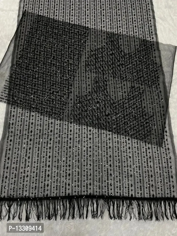 Nylon mono net Saree with 5 mm seqwance work and jalar  with Blouse Pcs - Free Size