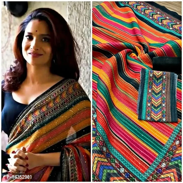 Stylish Georgette Women Saree with Separate Blouse Piece - Free Size