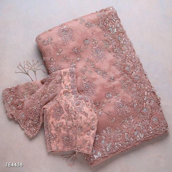 Catalog Name: *Heavy Organza Saree with Embroidery Work* - Semi Stitched