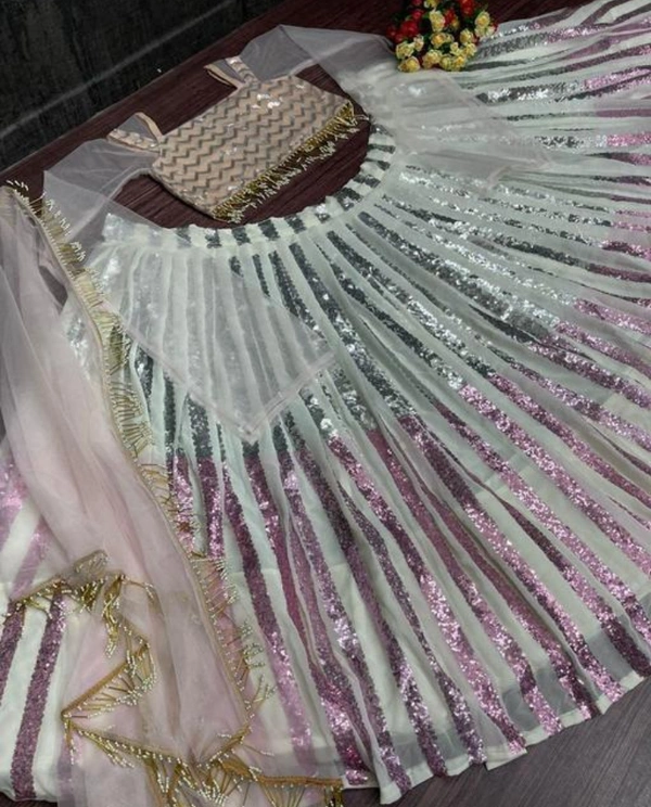 Launching Bridal Wear Georgette Heavy 2 Sequence Work Lehengas With Dupatta - Free Size
