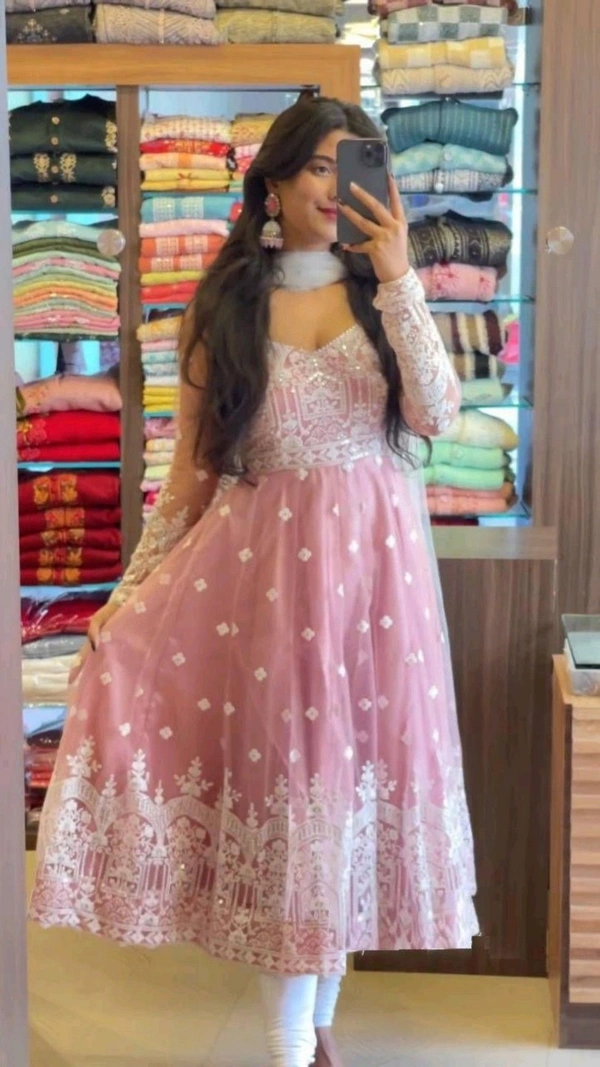 Women Stylish   Embroidered Georgette KurtaSize:  - Tickle Me Pink, M