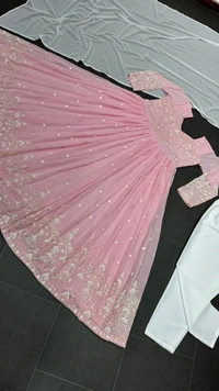 Women Stylish   Embroidered Georgette KurtaSize:  - Tickle Me Pink, 4XL