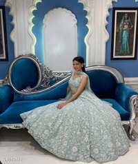 Catalog Name: *Designer Bridal Wear Heavy Net Chine Sequnce Work Lehenga With Dupatta* - Semi Stitched