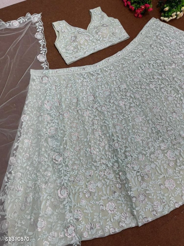 Catalog Name: *Designer Bridal Wear Heavy Net Chine Sequnce Work Lehenga With Dupatta* - Un Stitched