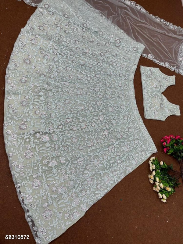 Catalog Name: *Designer Bridal Wear Heavy Net Chine Sequnce Work Lehenga With Dupatta* - Un Stitched