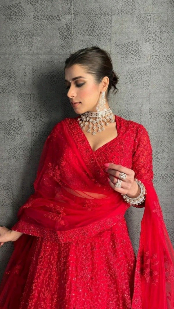 Stylish  Net Embroidered Lehenga Choli Set For Women - Free Size