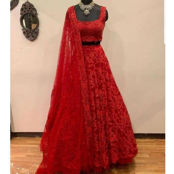 Stylish  Net Embroidered Lehenga Choli Set For Women - Free Size