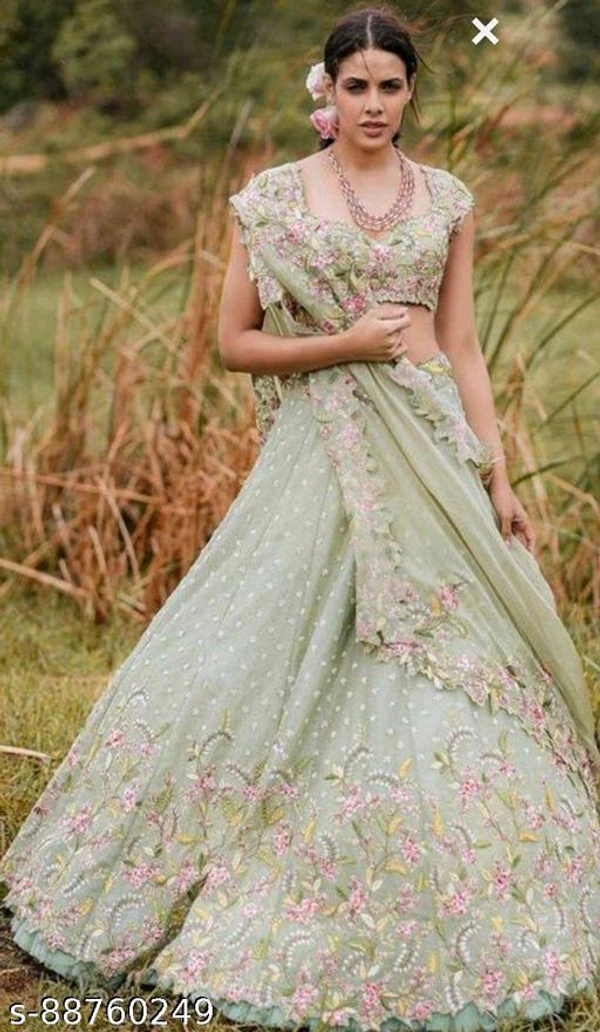 NEW LEHENGA MINT GREEN CHOLI  - Semi Stitched