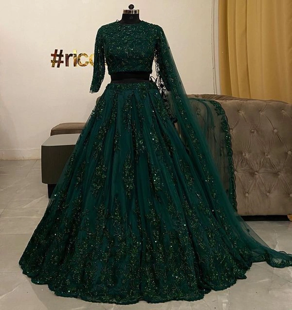 GREEN GOROLY LEHENGA CHOLI-11 - Un Stitched