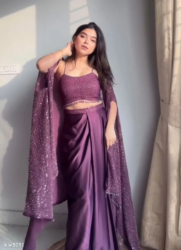 Catalog Name: *Choli**DESIGNER FANCY WESTERN STYLE RANGOLI SILK HEAVY SEQUENCE WORK SHRUG, TUBE CHOLI WITH DRAPED SKIRT* - Free Size