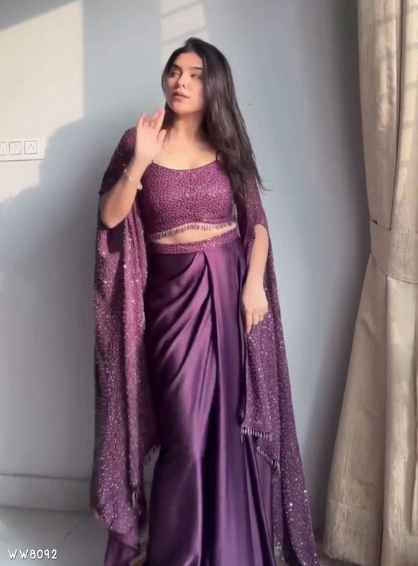 Catalog Name: *Choli**DESIGNER FANCY WESTERN STYLE RANGOLI SILK HEAVY SEQUENCE WORK SHRUG, TUBE CHOLI WITH DRAPED SKIRT* - Free Size