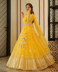 Onuma Womens Yellow Net Sequence  - Free Size