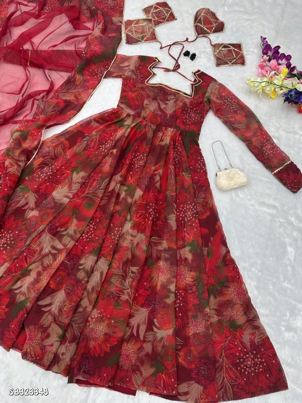 Digital Pribted Pure Georgette Silk Anarkali Gown* - XL