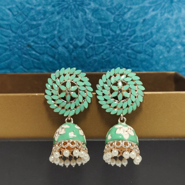 Cherry & Magpie Beautiful Meenakari Jhumka  - Mint
