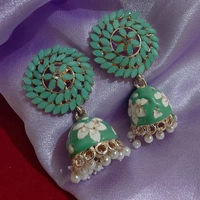 Cherry & Magpie Beautiful Meenakari Jhumka  - Mint