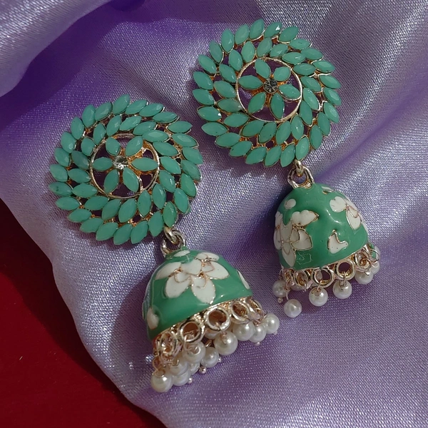 Cherry & Magpie Beautiful Meenakari Jhumka  - Mint
