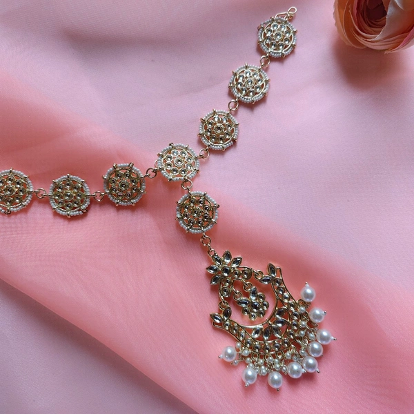 Cherry & Magpie Bridal Kundan Matha Patti With Maangtika  - Gold