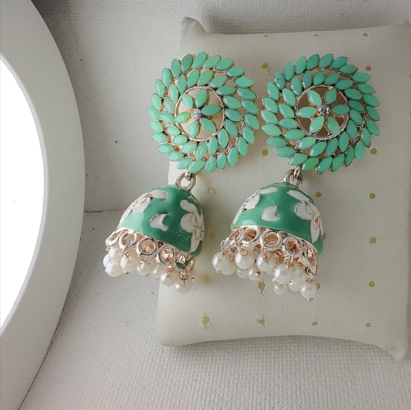 Cherry & Magpie Beautiful Meenakari Jhumka  - Mint