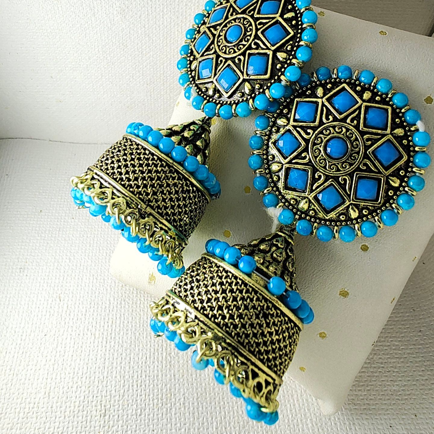 Sky Blue Color Kundan Earrings (KDE690SBLU)