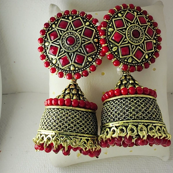 Cherry & Magpie Everstylish Jhumka Earrings - Red