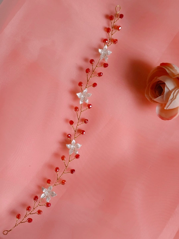 Cherry & Magpie Floral Crystal Hair Vines - White & Red