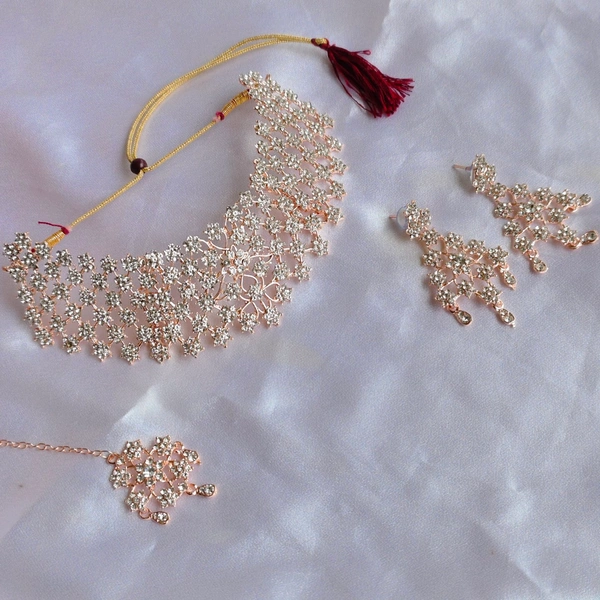Cherry & Magpie Glamorous AD Necklace Set For The Wedding Season  - Rose Gold