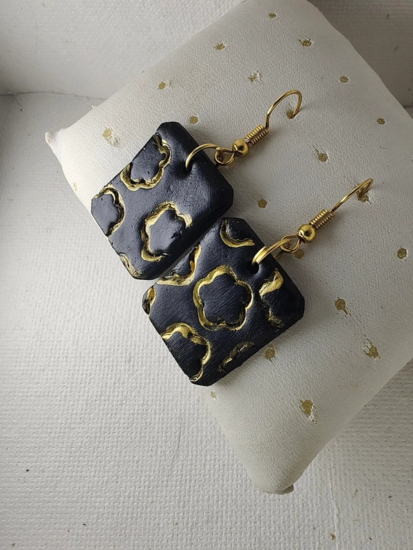 Cherry & Magpie Beautiful Handmade Abstract Clay Earrings  - Black